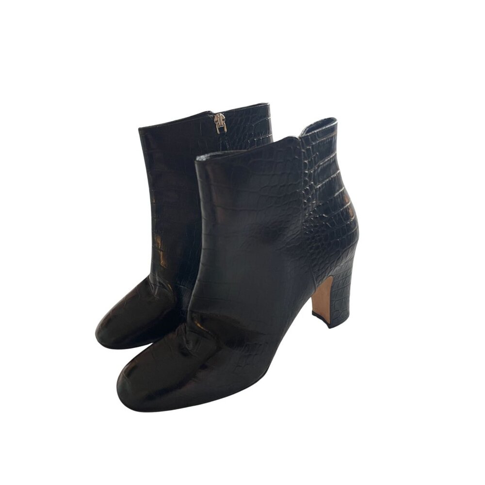 M Grigiarancio Black Croc Embossed Leather Heeled Ankle Boots Size 40 Italy